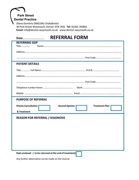 Printable Blank Dental Referral Form